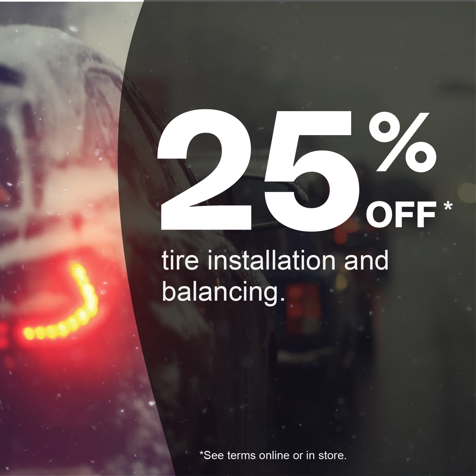 25% off on tire installation and balancing
