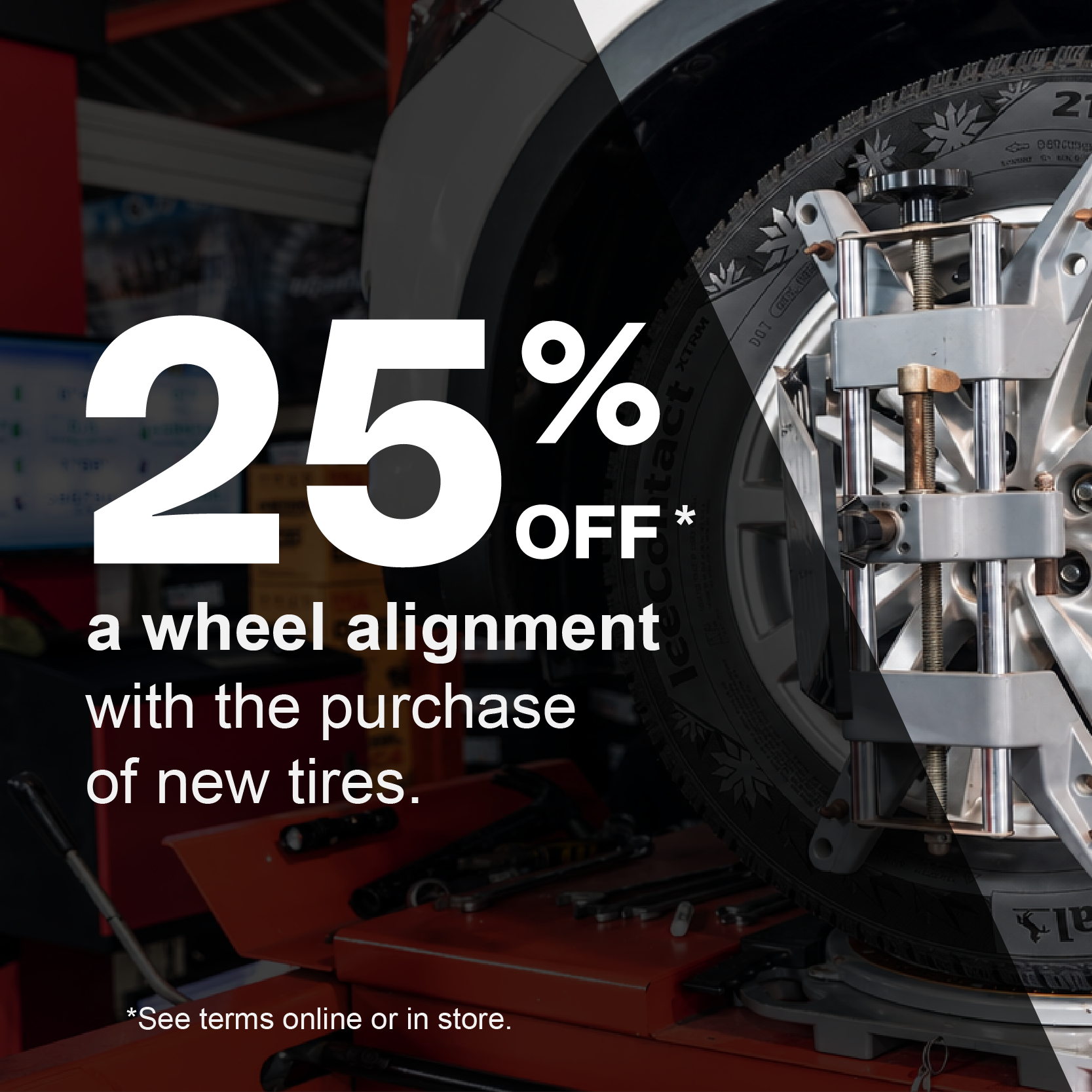 25% off on Wheel Alignment with New Tires
